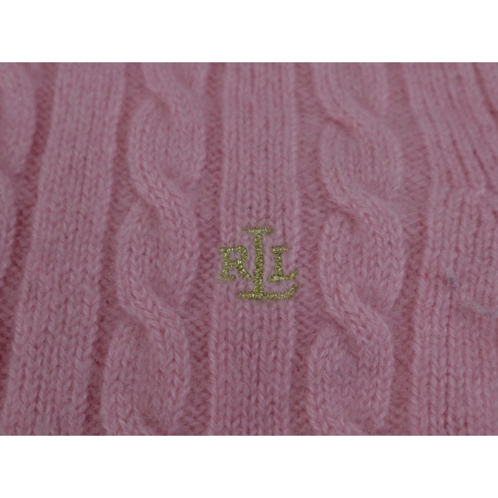 Lauren Ralph Full Zip Sweater Womens Petite Small Pink Cashmere Cable Knit - Picture 8 of 13